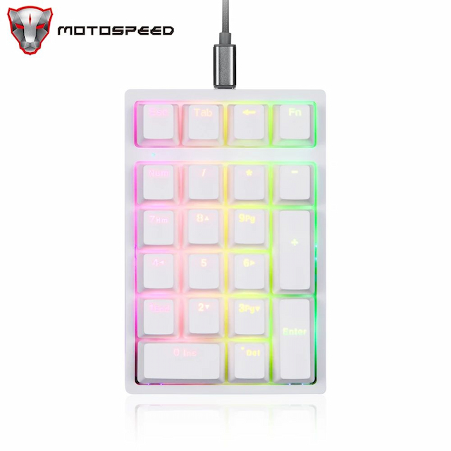 Motospeed K24Pro Mechanical Numeric Keypad White Hot-Swap Wired Keyboard Computer Numpad RGB 21 Keys ABS Keycap For Laptop PC